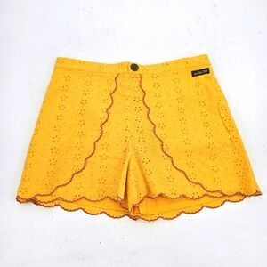 Matilda Jane Yellow Eyelet Scalloped Shorts with Pink Trim
